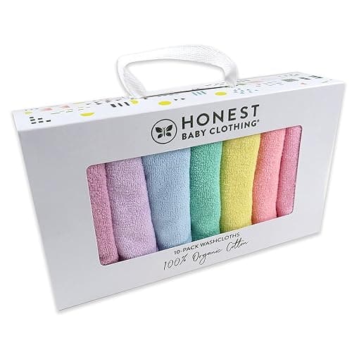 HonestBaby 10-Pack Terry Wash Cloths in Gift Box 100% Organic Cotton for Infant Baby Boys, Girls, 10-Pack Rainbow Pinks, One Size