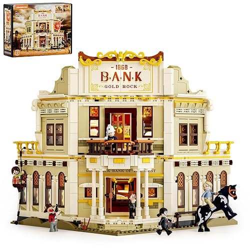 Lumibricks Western Bank Heist Lighting Building-Bricks Set - Wild West Outlaw Gold Heist 2875 Pcs Collection Display Set for West Lovers - Image 1