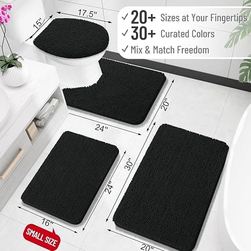 OLANLY Black Bathroom Rug 30x20, Extra Soft Absorbent Chenille Bath Rugs, Rubber Backing Quick Dry, Machine Washable Bath Mats for Bathroom Floor, Tub and Shower, Home Decor Accessories thumbnail 2