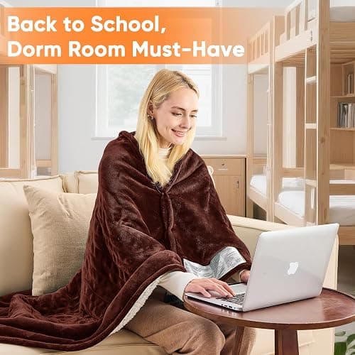 Heated Blanket Electric Blankets,50“ x 60” Heating Blanket,Thick Warming Plush Electric Lap Twin Size Sherpa Gifts for Women,Mom,Grandma with 5-Position Timer &10 Heating Levels,Coffee thumbnail 5