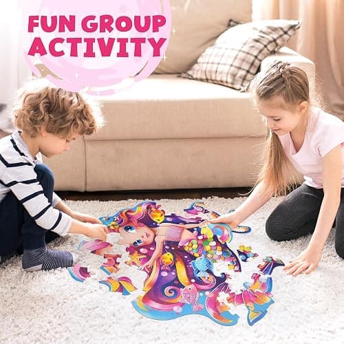 BenBen Floor Puzzles for Kids Ages 4-6, 52 Piece Mermaid Puzzle for Toddlers 3-5, Mermaid Toys Birthday Gift for Girls Boys thumbnail 7
