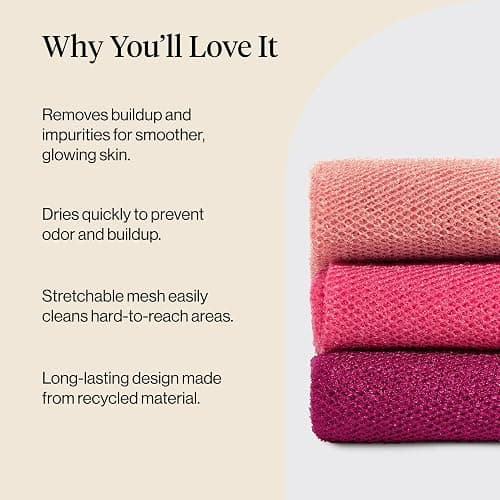 Kitsch African Net Sponge – Exfoliating Body Scrubber for Cleansing & Gentle Daily Exfoliation – Stretchable Bath Sponge for Hard-to-Reach Areas, Long-Lasting Shower Essential - Berry Pink, 3 Pcs thumbnail 4