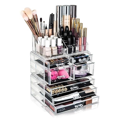 Glamsmacked Professional Clear Acrylic Cosmetic Organiser with Sliding Drawers and Top Storage Tray – Make-Up Organisation - Ideal Valentines Gift for Her (7 Drawer) - Image 1
