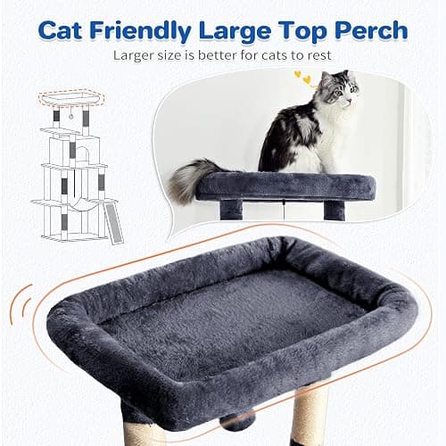 ABCPET Cat Tree Tower 63in Multi-Level Cat Tower for Indoor Cats with Sisal Scratching Posts, Condo, Hammock, Dangling Ball and Extended Platform for Cats to Play, Dark Grey thumbnail 3