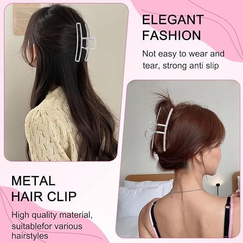 LUKACY 6 Pack Large Metal Hair Claw Clips - 4 Inch, Perfect Big silver claw clips hair clips for Women and Thinner, Thick hair styling,Strong Hold, Fashion Hair Accessories (Style 1 Silver) thumbnail 5