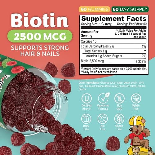 YUM-V'S Kids Biotin Gummies 2500 mcg, Berry (60 Count) | Hair Growth for Kids | Great Tasting Hair Vitamin Supplement | Kosher & Halal Friendly · Non-GMO thumbnail 2