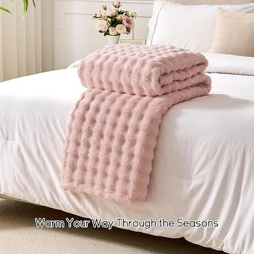 Lotus Karen 3D Bubble Fleece Blanket - Ultra Soft Fluffy Pink Throw Blanket for Couch, Lightweight Cozy Throw for All Season, Adults Women Kids(Pink, 50"x60") thumbnail 6