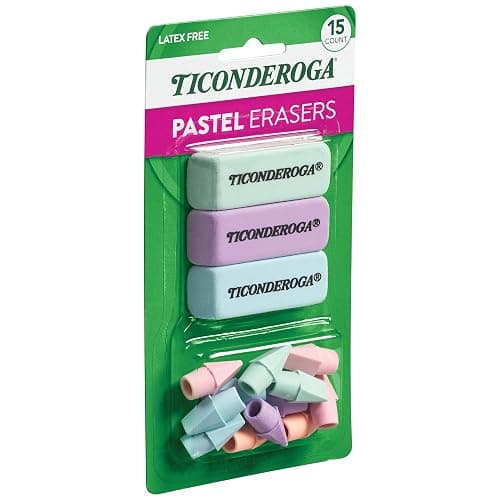 Ticonderoga Assorted Erasers, Pastel Colors, 15 Count | Ideal for writing, drawing, schoolwork, classrooms and office use thumbnail 5