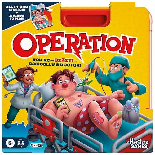 Operation Electronic Board Game with All-in-One Carrying Case | 2 Ways to Play | Ages 6+ | 1+ Players | 10 Mins. | Fun Kids Games - Image 1