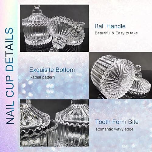 Monomer Dish for Acrylic Nail Liquid, Large Dappen Dish with Lid, Crystal | Glass Cup for Monomer liquid, Monomer Jar for Acetone, Acrylic Nail Brush Cleaner Holder, Clear Cup for Powder, CORFULRA thumbnail 2