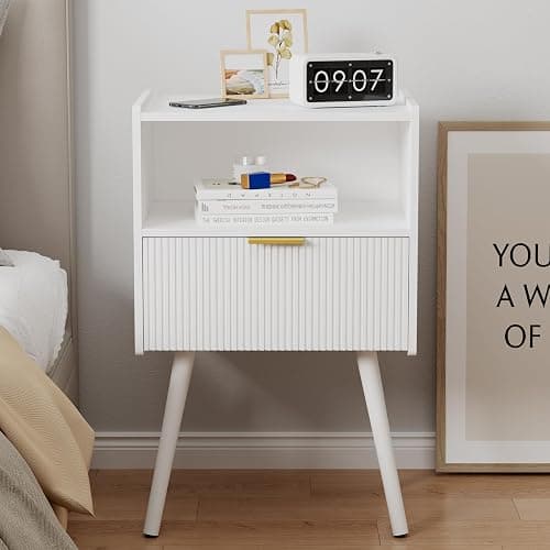 JOONEE White Nightstand,Modern Bedside Table with Storage Drawer and Open Wood Shelf, for Living Room, Bedroom and Small Spaces, Accent Night Stand with Solid Wood Legs, Easy Assembly,Classic White thumbnail 8