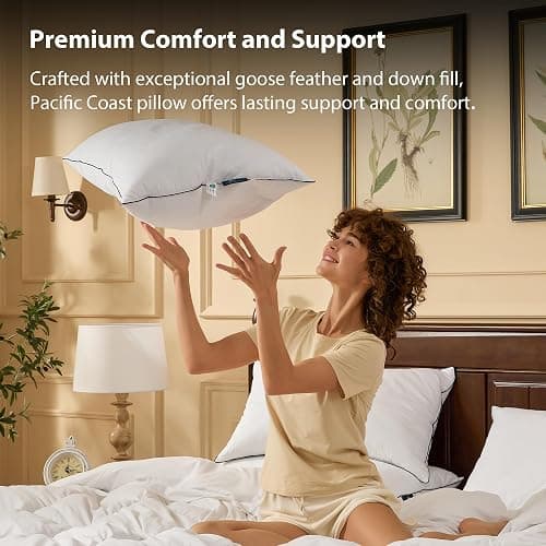 Pacific Coast Bed Pillow, Luxury Hotel Collection Goose Feather and Down Pillow for Sleeping with Classic Diamond Pattern, Medium Supportive, Standard Size 1 Pack thumbnail 4
