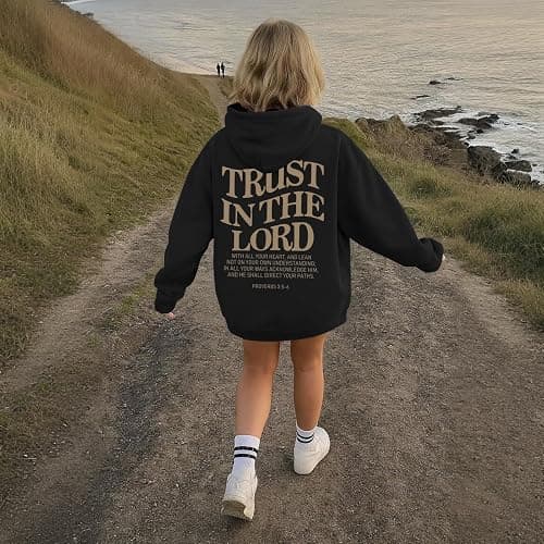Kelxjia Trust In The Lord Graphic Hoodie For Girls Christian Jesus Hoodie Kids Faith Hooded Sweatshirt Preppy Pullover Tops thumbnail 5