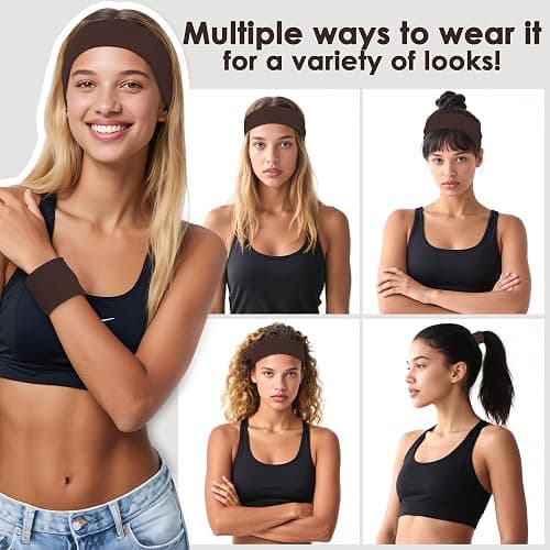 Ztomine Headbands for Women, 8pcs Stretchy Non Slip Soft Cotton Cloth Hair Bands for Sports, Workout, Yoga and Running thumbnail 6