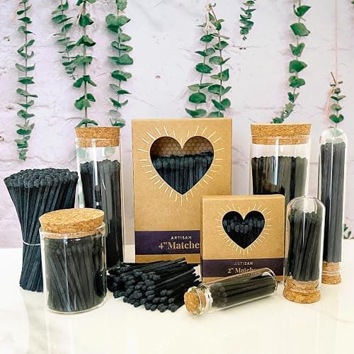 Thankful Greetings 2" All Black Matches in a Jar + Striker Stickers Included | 100 Black Stick Black Tip Decorative Safety Matches w/Cork Top Glass Holder | Gifts, Home Decor, & Candle Accessories thumbnail 7