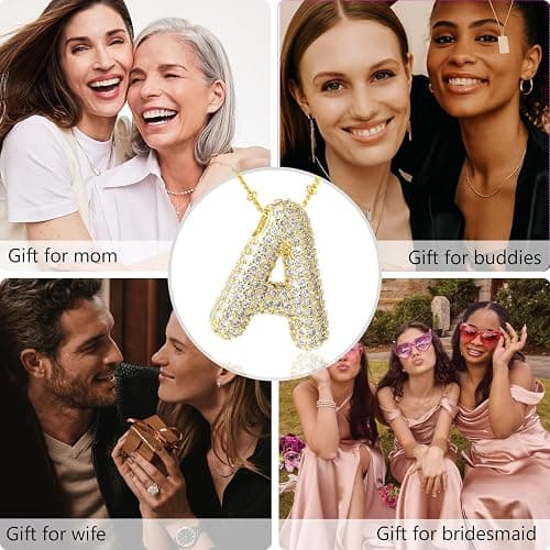 KELMALL Cubic Zirconia Bubble Initial Letter Necklace for Women - Elegant Gold Plated A-Z Alphabet Name Pendant Necklace with Rhinestone - Personalized Gift thumbnail 7