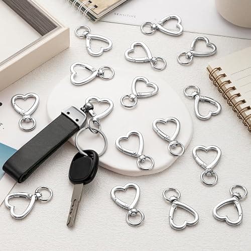 Metal Heart Shape Keychain, 20pcs Sliver Heart Carabiner Clips for Keys, Snap Hook Keychain Clip for Wristlets, Card Holders and Picture Keychains thumbnail 2