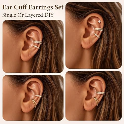 4PCS 14K Gold/Silver Ear Cuff, Clip On Earrings, Ear Cuffs Non Piercing thumbnail 5
