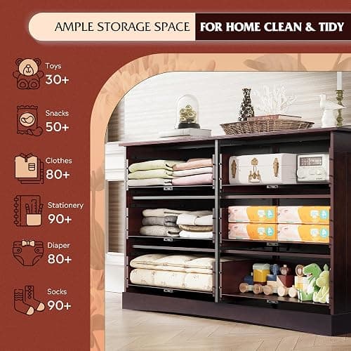 WLIVE Wooden Dresser for Bedroom, Wide Chest of Drawers with 6 Drawers, Large Brown Storage Tower Unit, Modern Minimalist Closet Store Organizer for Living Room, Hallway thumbnail 4