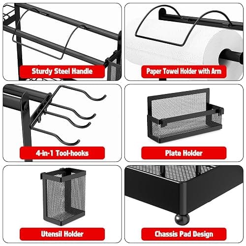 Grill Caddy for Outdoor Grill, BBQ Caddy with Camping Paper Towel Holder and Plate Holder, Picnic Utensil Condiment Kitchen Organizer for Camper, RV Patio Tailgate Essentials, Grilling Gifts for Men thumbnail 5