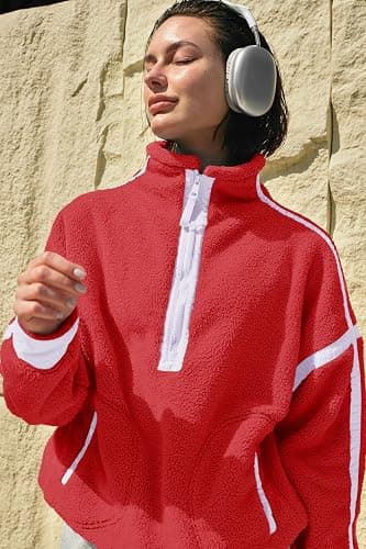 Panadila Womens Half Zip Sherpa Fleece Pullover Soft Oversized Sweatshirt with Pockets Warm Fuzzy Sweater thumbnail 6
