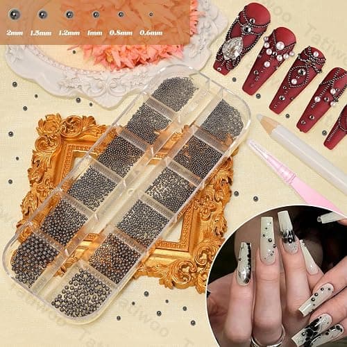 3 Boxes Caviar Nail Bead, Metal Nail Beads, Gold Silver Black Nail Beads | 0.6-2mm Round Caviar Nail Beads for Acrylic Nails Art DIY Crafts Embellishment Making thumbnail 3