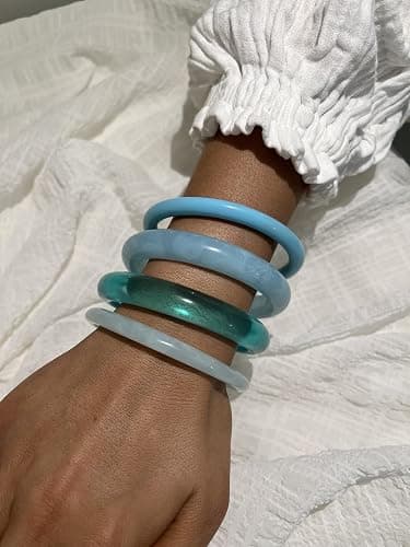 ÌF ME Acrylic Bangles Bracelets for Women, Irregular Acrylic Resin Chunky Bracelets Geometric Fashions Thick Statement bangle Set thumbnail 5