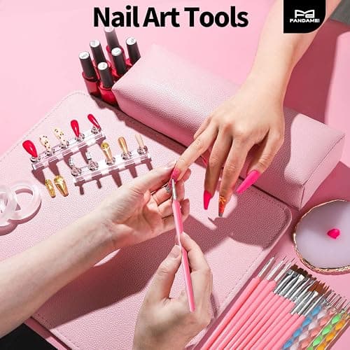 FANDAMEI Nail Art Tools, Nail Design Tools, Nail Art Brushes, Nail Brush Set With Nail Stand, Nail Holder For Painting Nails, 11PCS Nail Brushes For Nail Art, Nail Dotting Tool, Nail Art Palette, Pink thumbnail 8