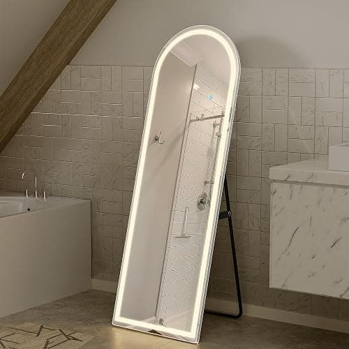 Arched Full Length Mirror with LED Lights, 60"x16" LED Floor Mirror with Stand, Body Floor Mirrors with Dimming & 3 Color Lighting, Wall Mounted LED Mirrors for Bedroom, Dressing Room, Cloakroom thumbnail 3