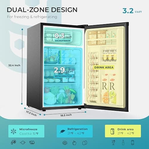 EUHOMY 3.2 Cu.Ft Mini Fridge with Freezer, Single Door Compact Refrigerator, Adjustable Thermostat, Mini Refrigerator Energy Saving, Mini fridge for Bedroom, Dorm, Office, Black thumbnail 2