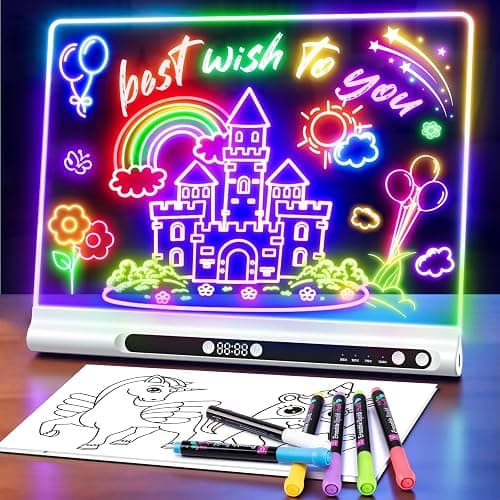 Geokay 16“ Rechargeable LED Drawing Board, 9-Color Light Modes with Timer | Birthday Christmas Gift Idea for Girls/Kids/Boys/Teens, Neon Glow Dry Erase, Built-in Stand with 6 Markers & Tracing Book - Image 1