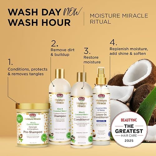 African Pride Moisture Miracle Pre-Shampoo Hair Detangler, 18 Oz | Aloe & coconut water pre-poo softens and detangles curls and coils; minimizes breakage on wash day thumbnail 5