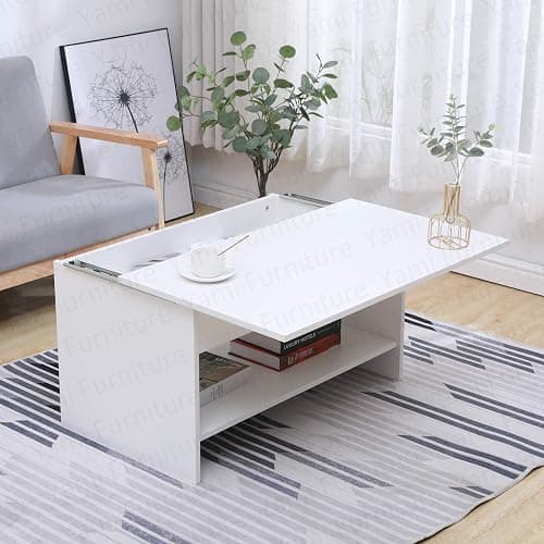 Yaermei Livingroom Coffee Tea Table with Sliding Top & Large Hidden Storage Space Office Furniture (White-Style 2) thumbnail 2