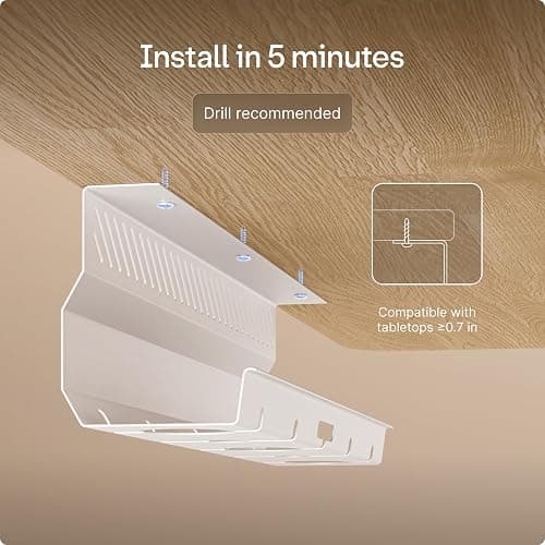 Desktronic Cable Duct Desk White Set of 2 - Stainless Steel Cable Management Desk Cable Duct with 5 Cable Cut-Outs - Easy to Install Cable Organiser - Cable Holder thumbnail 7