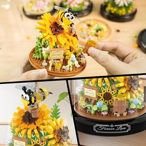 QLT QIAOLETONG Flower Bouquet Building Sets, Animals Flowers Botanical Collection 548 PCS Mini Bricks Building Blocks Toy for Adults, Valentine's Day for Her (Bee) thumbnail 5