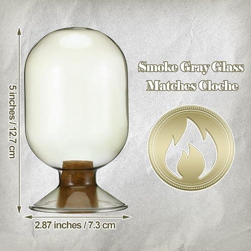 Teenyyou Smoke Grey Glass Match Cloche Holder Decorative Matches Jar Trendy Fireplace Display Decor, Not Include Sticks(5 x 2.87 Inch) thumbnail 2