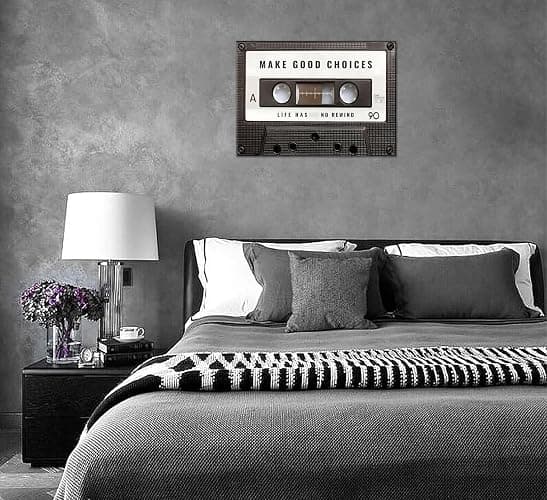 Inspirational Office Canvas Wall Art Picture Vintage Cassett Tape Prints Make Good Choices Life Has No Rewind Inspiring Artwork Motivational Wall Decor for Office Bedroom Living Room 12x16in Framed thumbnail 8
