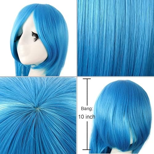 MapofBeauty 40 Inch Oblique Bangs Anime Long Straight Wig, Cyan Blue | 100 cm Cosplay Wig, Party thumbnail 5