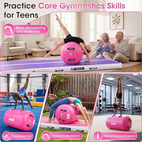 AWSUM Gymnastics Barrel, Air Roller for Back Handspring and Walkover | Tumbling Barrel, Inflatable Gymnastics Roller for Home Gym Practice, Cheerleading Training, Thickened PVC, Pump Not Included thumbnail 2