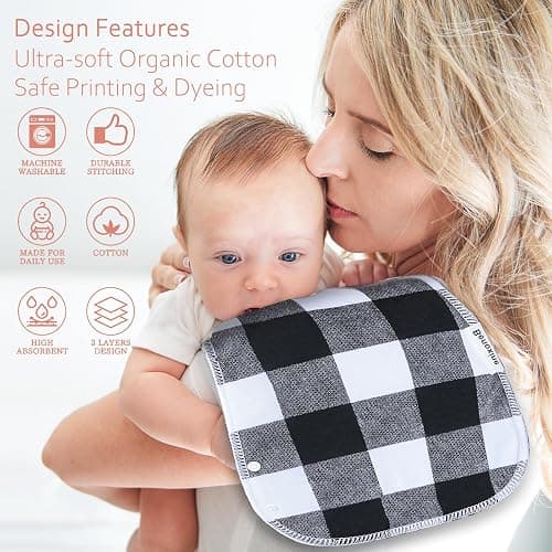 Benoxine Baby Burp Cloths & Baby Bibs 2-in-1 Design Large Size 3 Layers Thicken Cotton Super Absorbent and Soft Baby Spit Up Burping Rags Baby Burp Cloth Set for Boys and Girls Solid 12 Pack thumbnail 6