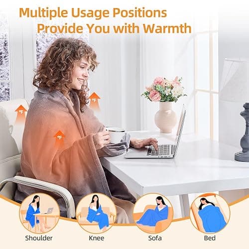 USB Portable Heated Electric Blanket - Cordless Heated Throw Blanket for Outdoor with 3 Heating Levels - Wearable Shawl for Travel,Camping,Bed - Winter Gifts for Women, Grey (Battery Not Included) thumbnail 6