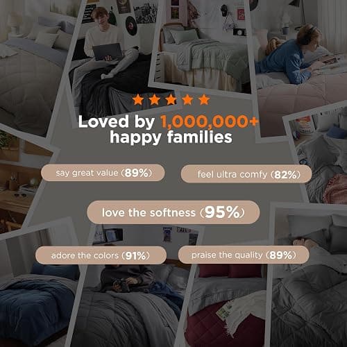 Bedsure Queen Comforter Set - 7 Pieces Reversible Grey Bedding, GentleSoft™ Queen Size Bed Set Gift for Family, Bed in a Bag with Warm Down Alternative Comforter, Sheets, Pillowcases & Shams thumbnail 5