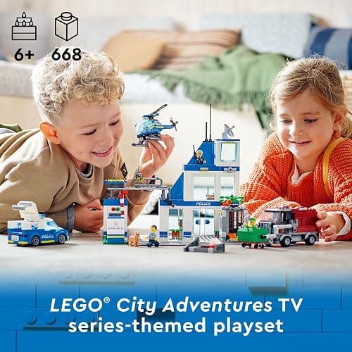 LEGO City Police Station with Van, Garbage Truck & Helicopter Toy 60316, Gifts for 6 Plus Year Old Kids, Boys & Girls with 5 Minifigures and Dog Toy thumbnail 2