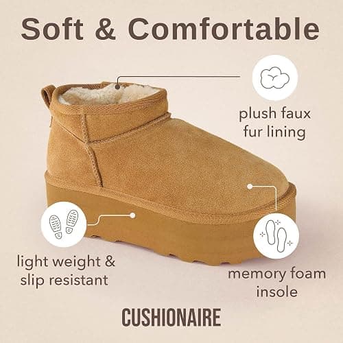 CUSHIONAIRE Hippy Women’s Platform Ankle Boots – Genuine Suede, Faux Fur Lining, Cozy Winter Slip-On Design, Comfortable Footwear with Wide Widths Available thumbnail 4