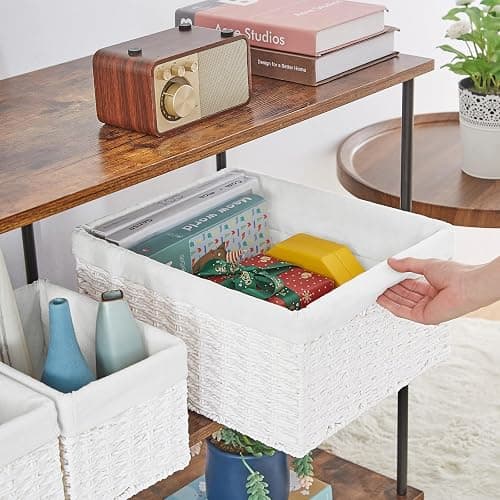 Vagusicc Wicker Basket, Set of 3 Hand-woven Storage Baskets for Organizing, Decorative Rectangle Wicker Storage Basket Bins with Handles, Small Toilet Paper Storage Baskets for Shelves & Decor, White thumbnail 4