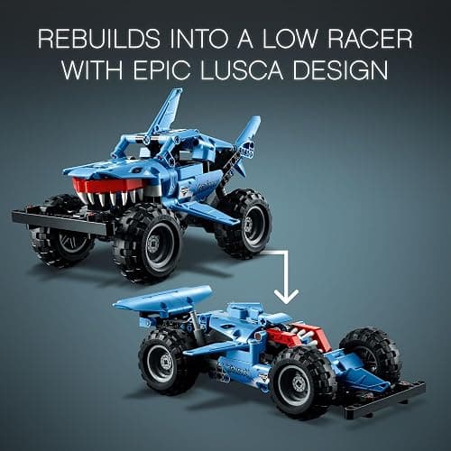 LEGO Technic Monster Jam Megalodon Building Set, 2 in 1 Pull Back Shark Truck to Lusca Low Racer Car Toy, DIY Building Toy Ideas for Outdoor Play for Kids, Boys, and Girls Ages 7 and Up, 42134 thumbnail 4