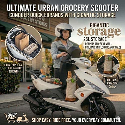 X-PRO Bali 150cc Gas Moped CVT Automatic, Electric Start, Fuel‑Efficient Commuter Motorcycle with Large Storage – Adult Moped for Daily Riding & City Travel (Black) thumbnail 5