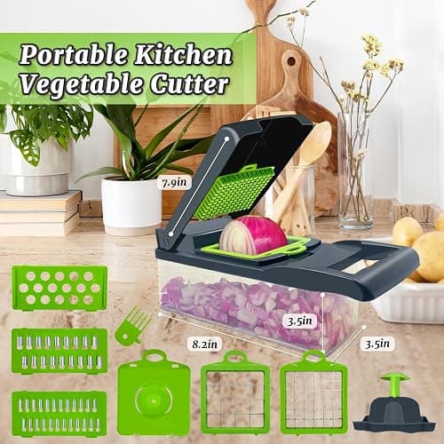Vegetable Chopper, Multi-Functional 14 in 1 Food Chopper With 3 Blades and 5 Blades for Cutting Onions, Carrots, Tomatoes, Fruits thumbnail 5