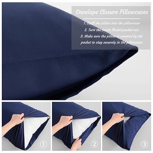 NTBAY Body Pillow Cases Set of 2, 2 Pack Brushed Microfiber 20x54 Pillow Cases, Soft, Wrinkle, Fade, Stain Resistant Navy Blue Pillow Cases with Envelope Closure, 20x54 Inches, Navy Blue thumbnail 4