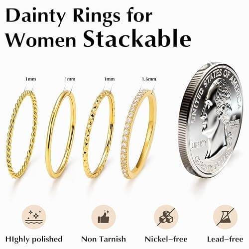 Gelbesty Gold Rings for Women Waterproof, Dainty Stack Minimalist Non Tarnish 1.2mm Thin Thumb Simple Pinky Rings Trendy Set for Women Size 5 6 7 8 9 10 11 thumbnail 6